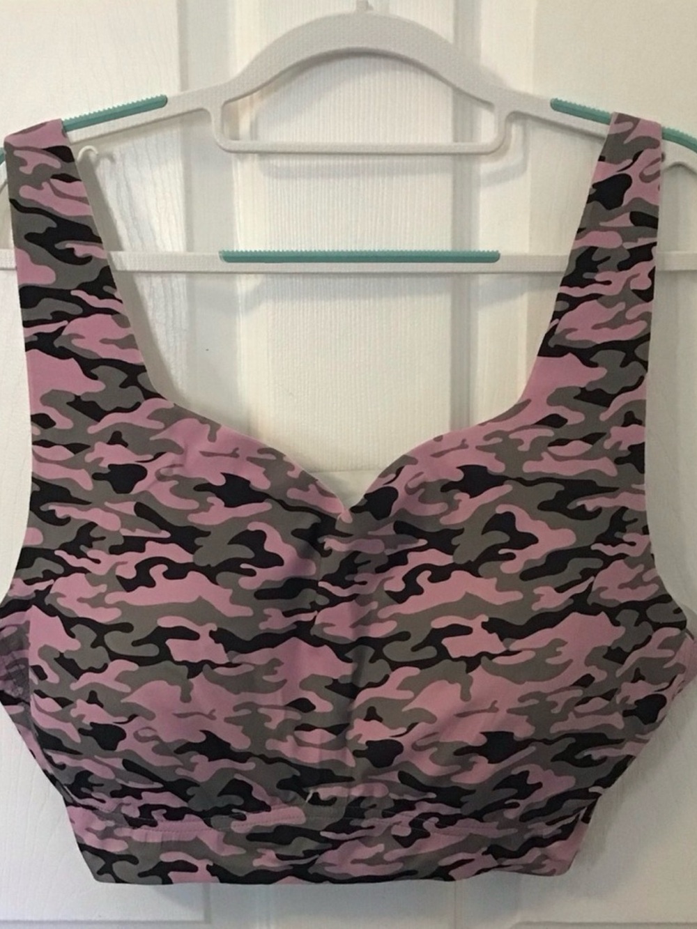 Rhonda Shear Pink and Gray Camo Sports Bra